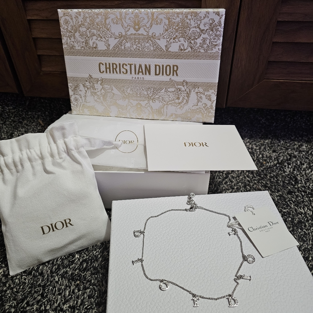 NWT Authentic Christian Dior Signature Rhinestones Pendants Necklace